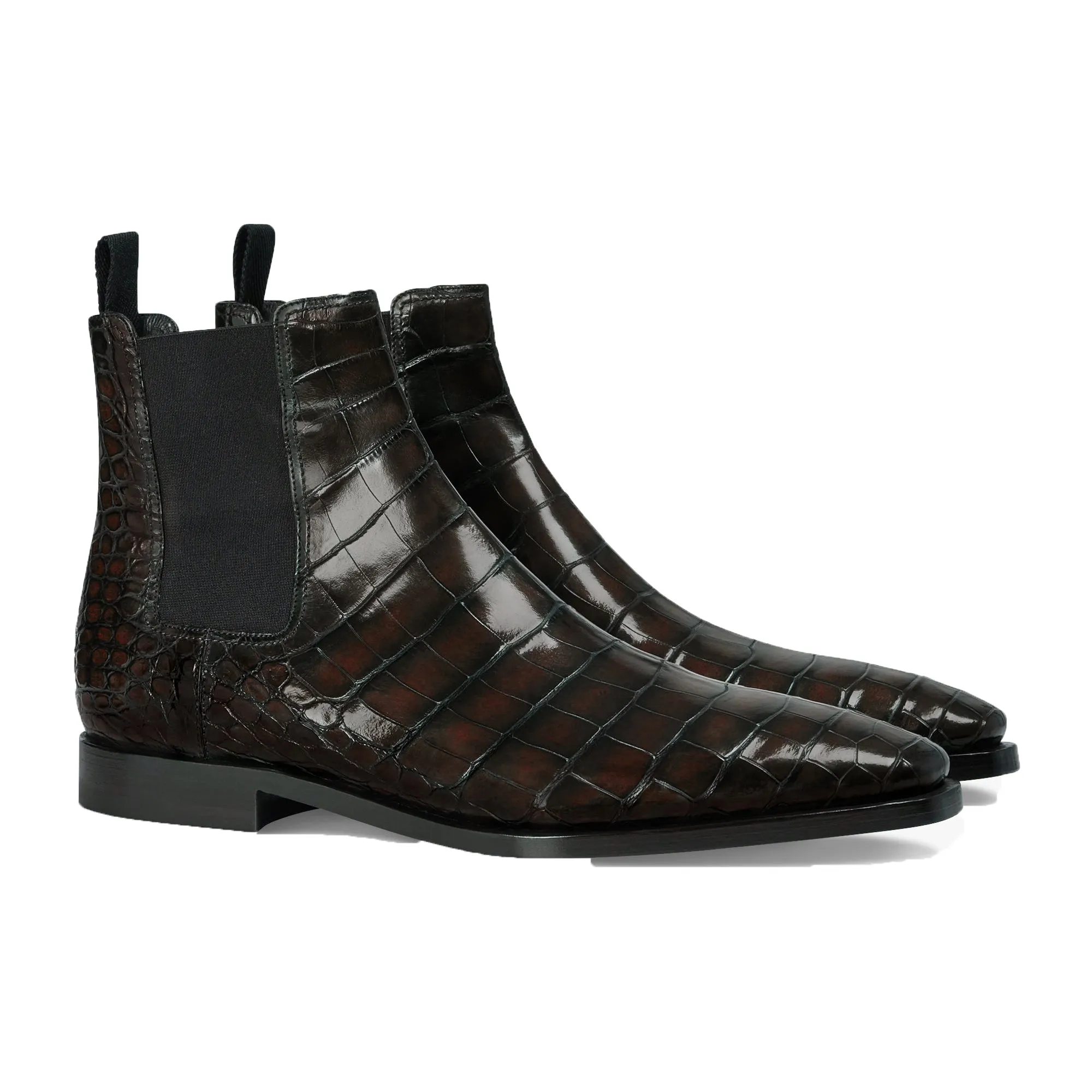 Brown Alligator Textured Leather Evington Chelsea Slip On Boots sold by Costoso Italiano