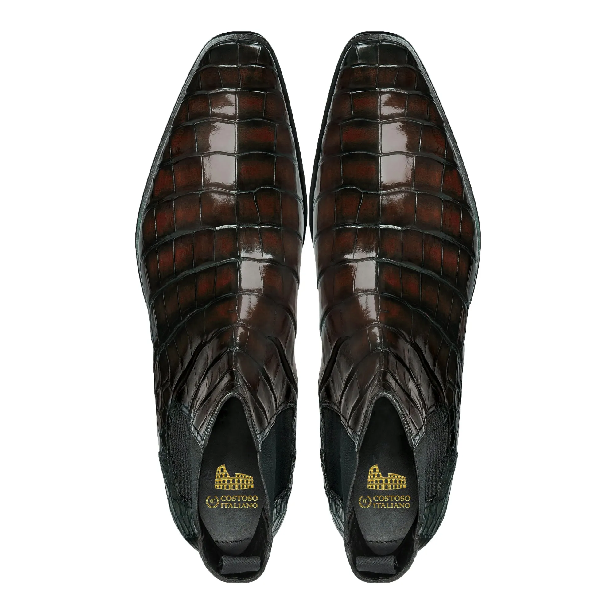 Brown Alligator Textured Leather Evington Chelsea Slip On Boots sold by Costoso Italiano product image thumbnail 2