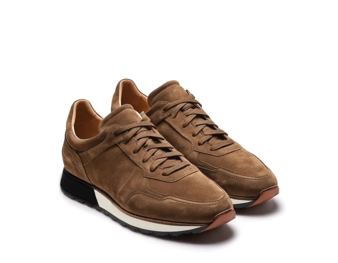 Brown Suede Leather Nausori Lace Up Running Sneaker Shoes sold by Costoso Italiano