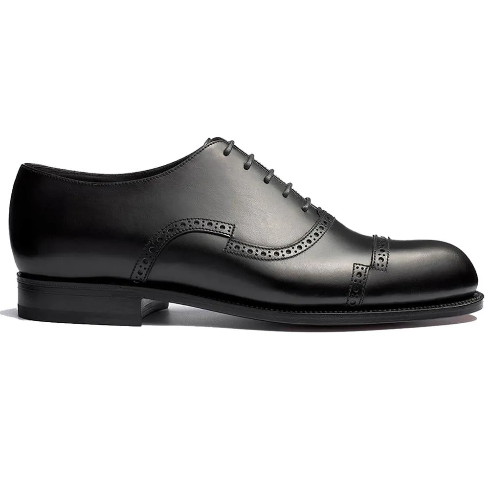 Flat Feet Shoes - Black Leather Broxtowe Brogue Oxfords with Arch Support sold by Costoso Italiano