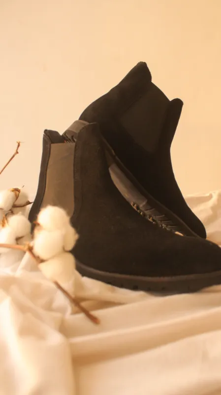 Black Suede Leather Ferneto Chunky Chelsea Boots - Hiking and Trekking Boots sold by Costoso Italiano