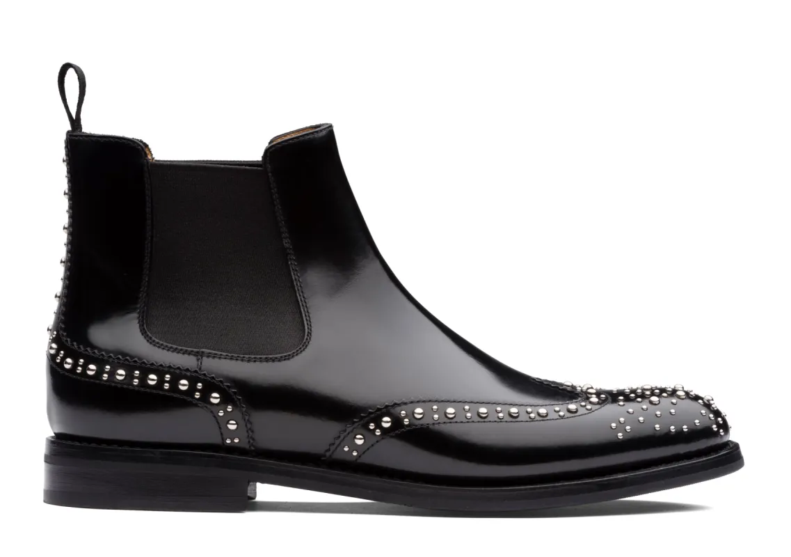Luxury Edition - Artisian Made Black Italian Leather Spike Studded Fuiloro Wingtip Chelsea Boots sold by Costoso Italiano