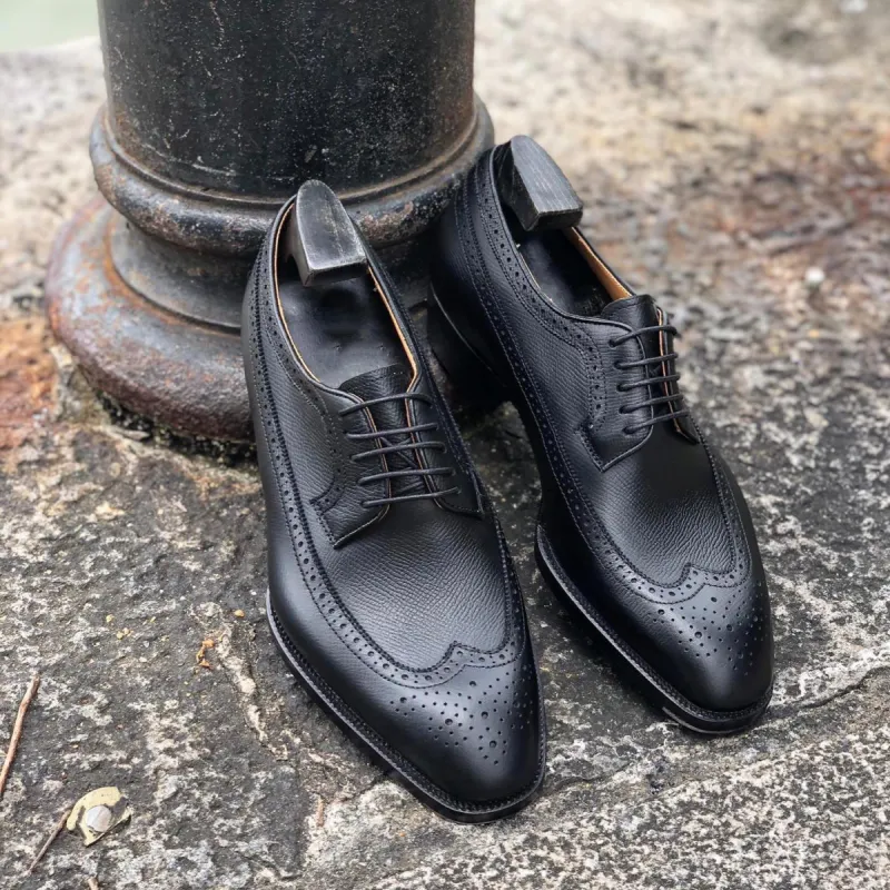 Black Leather Tamria Brogue Wingtip Oxfords - Formal Shoes - AW24 sold by Costoso Italiano