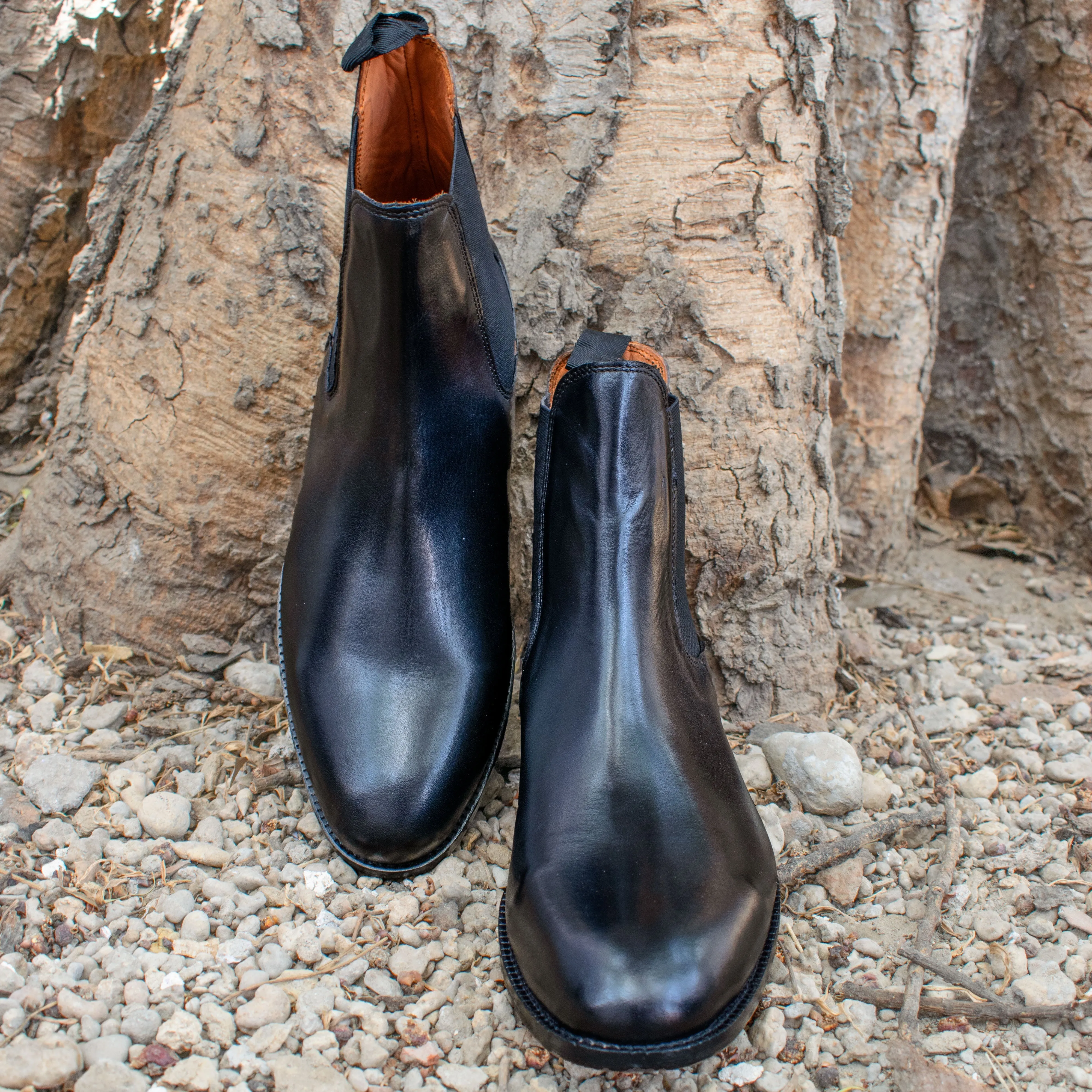 Height Increasing Black Leather Fenland Slip On Chelsea Boots sold by Costoso Italiano