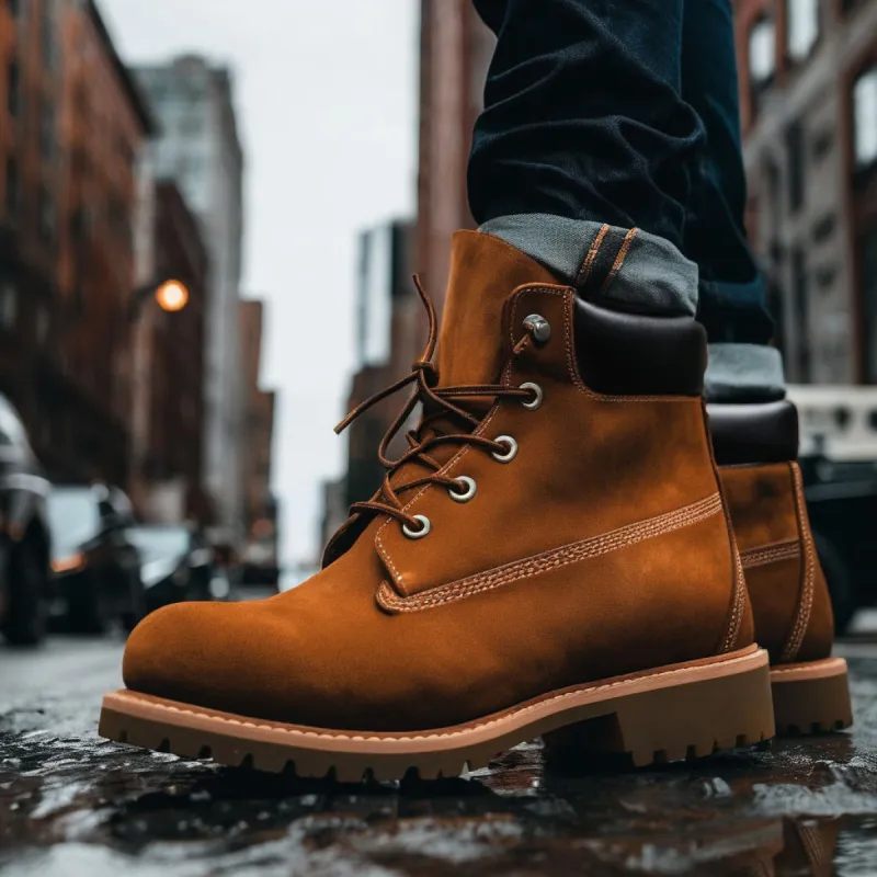Tan Suede Leather Appoggio Ankle Rugged Lace Up Combat Hiking Boots with Chunky Track Sole sold by Costoso Italiano