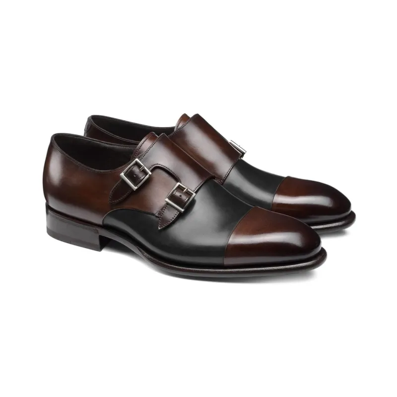 Flat Feet Shoes - Brown and Black Leather Castle Monk Straps with Arch Support sold by Costoso Italiano