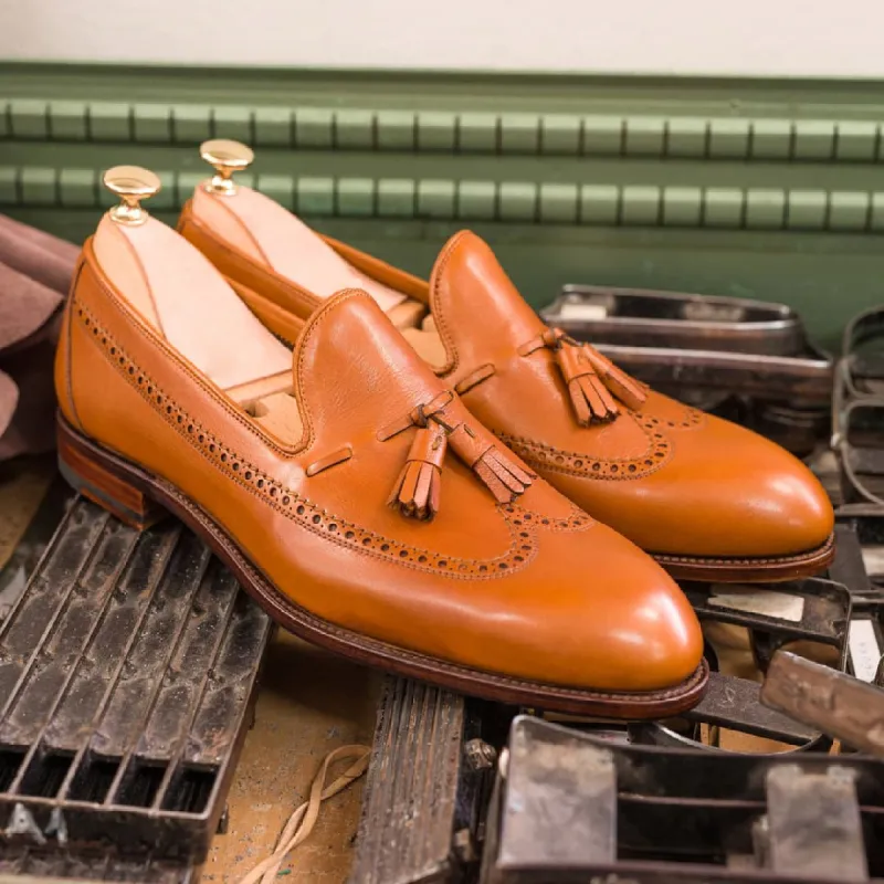Height Increasing Tan Leather Oviedo Tassel Brogue Loafers sold by Costoso Italiano