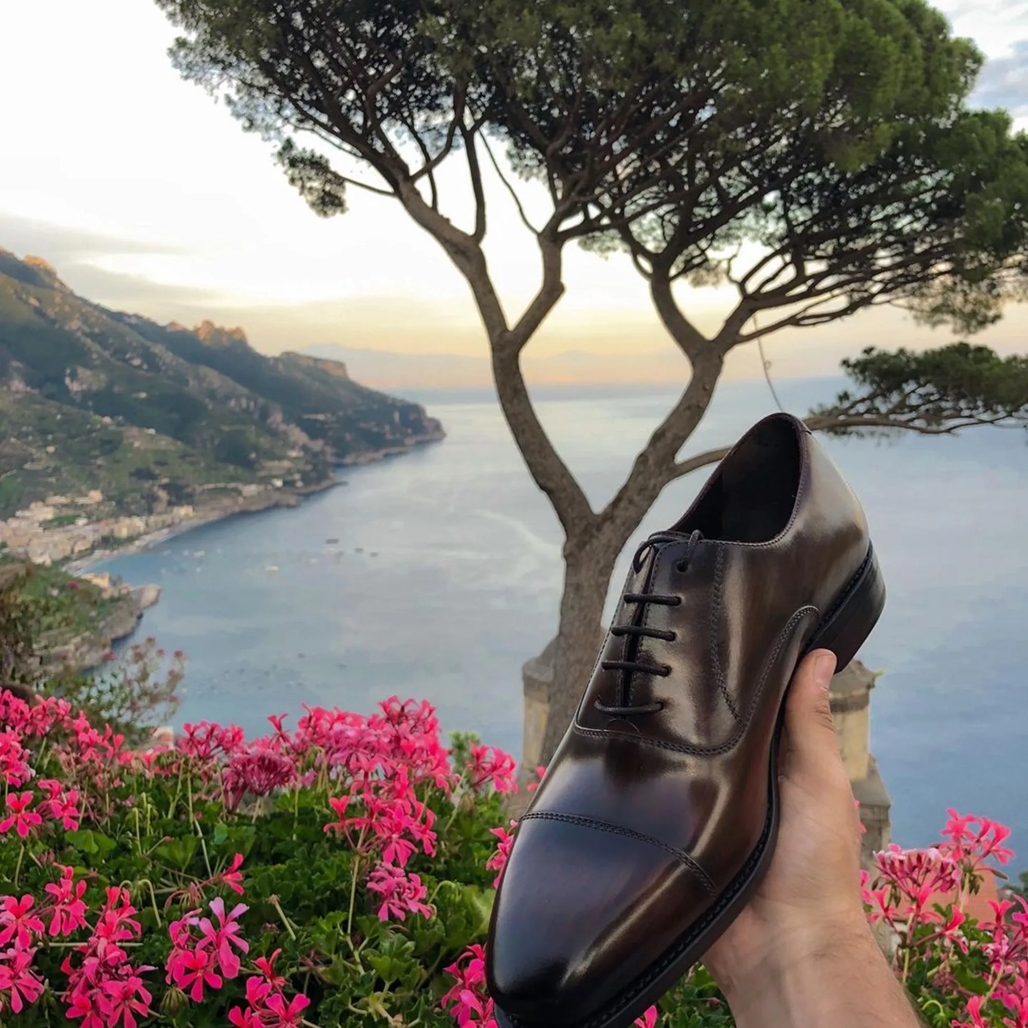 Brown Patina Leather Sacaba Toe Cap Balmoral Oxford Shoes sold by Costoso Italiano