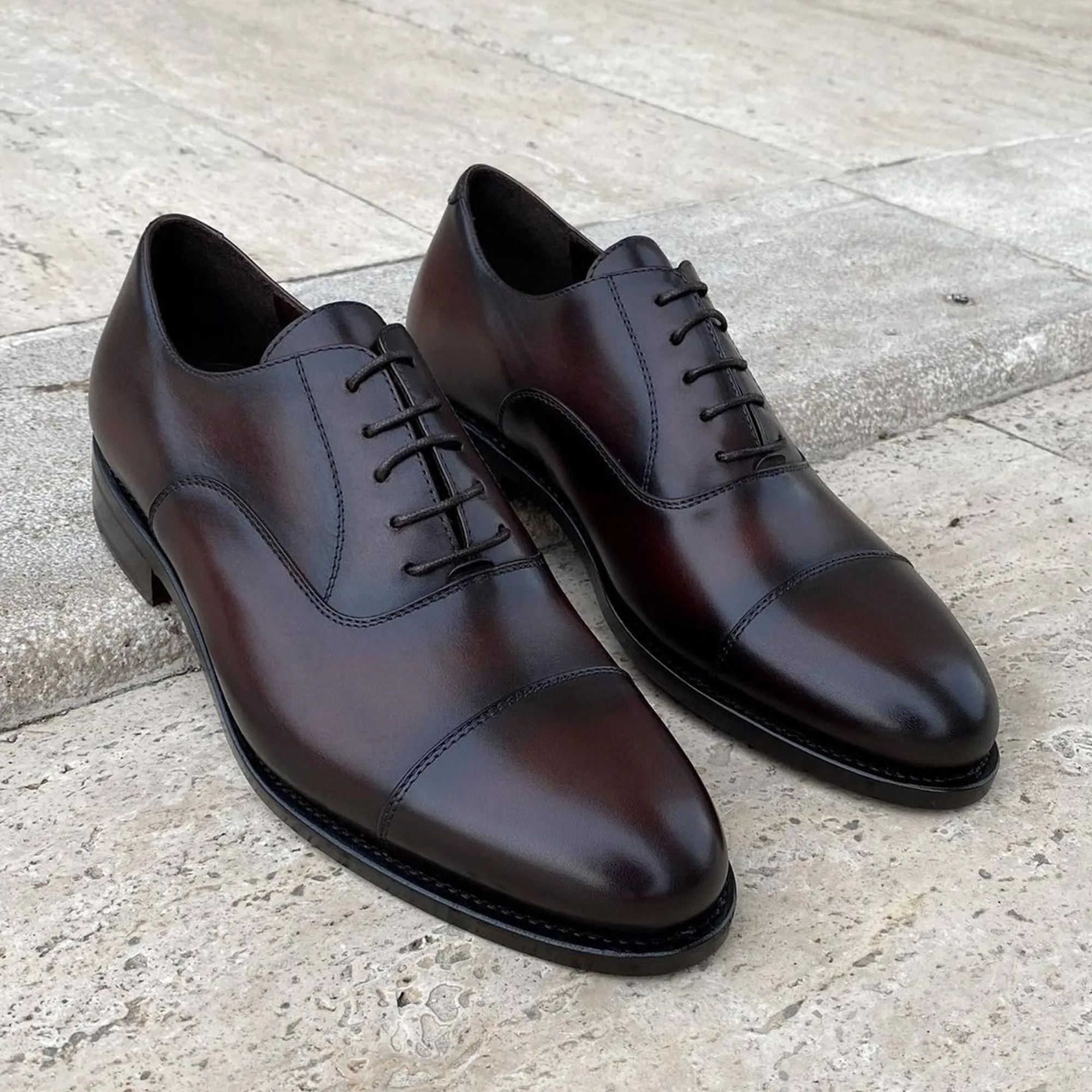 Brown Patina Leather Sacaba Toe Cap Balmoral Oxford Shoes sold by Costoso Italiano product image thumbnail 2