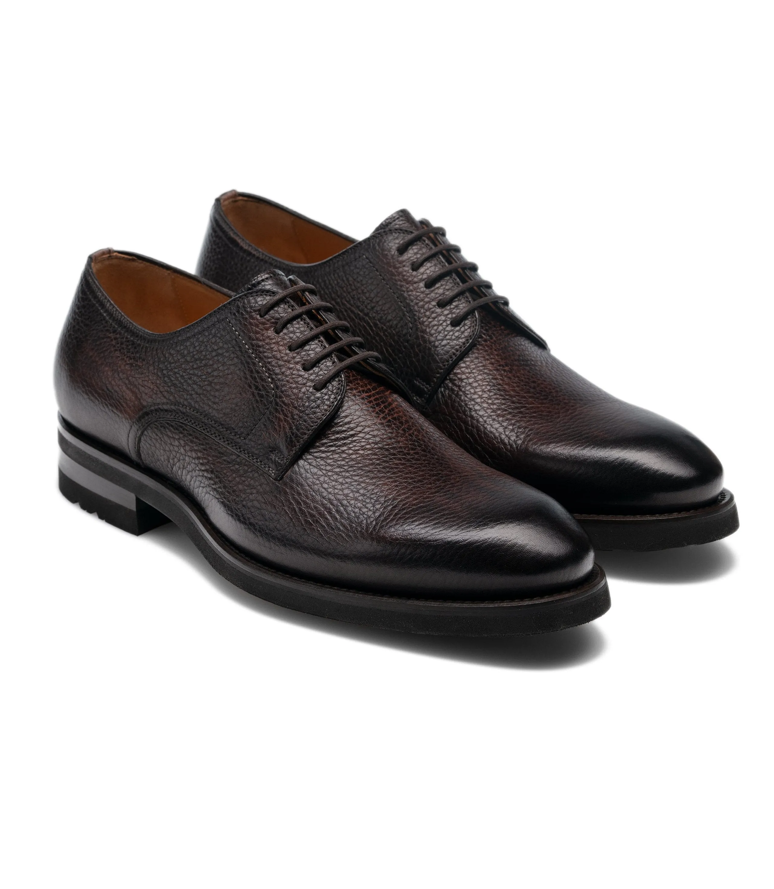Height Increasing Brown Leather Scripton Chunky Derby Shoes - ITALIAN AW26 sold by Costoso Italiano