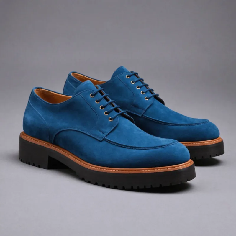 Blue Suede Leather Orion Chunky Derby Shoes - SS23 sold by Costoso Italiano