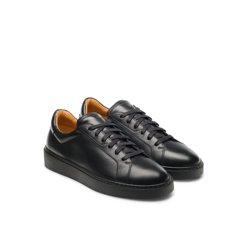 Black Italian Leather Ferena Lace Up Sneakers - AW22 sold by Costoso Italiano