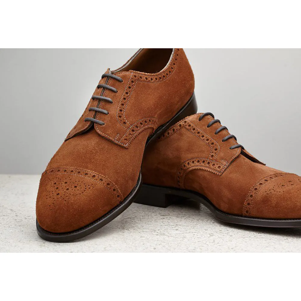 Height Increasing Tan Suede Friars Brogue Derby Shoes sold by Costoso Italiano product image thumbnail 3