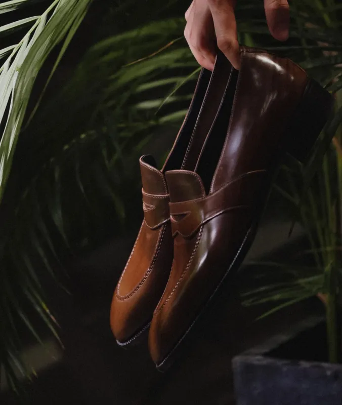 Brown Leather Tavira Slip On Penny Loafers - AW24 sold by Costoso Italiano