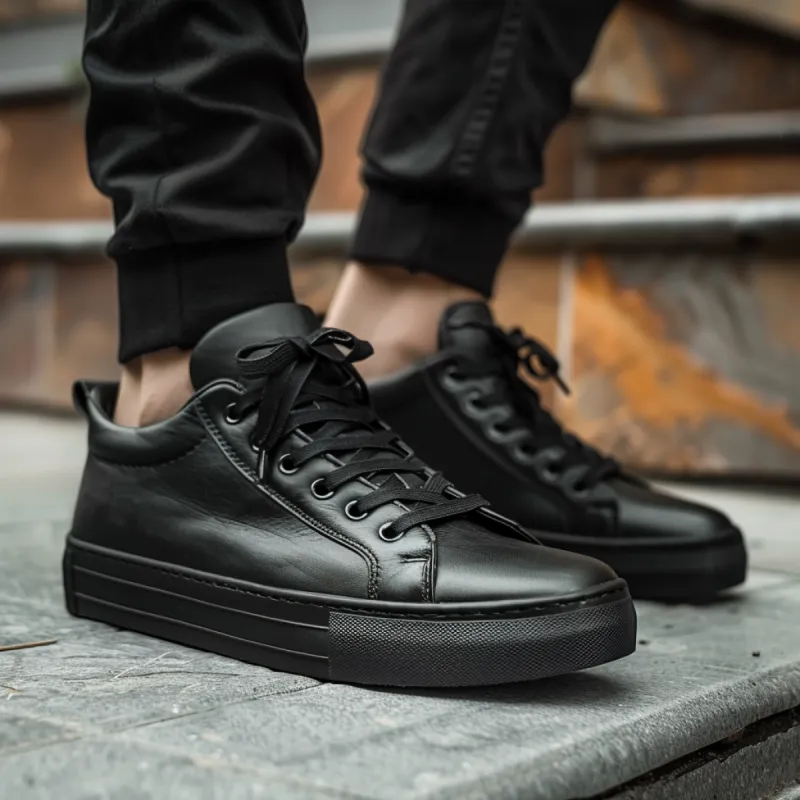 Black Leather Pistachio Lace-Up Sneaker with Black Sole - Summer 2024 Collection sold by Costoso Italiano