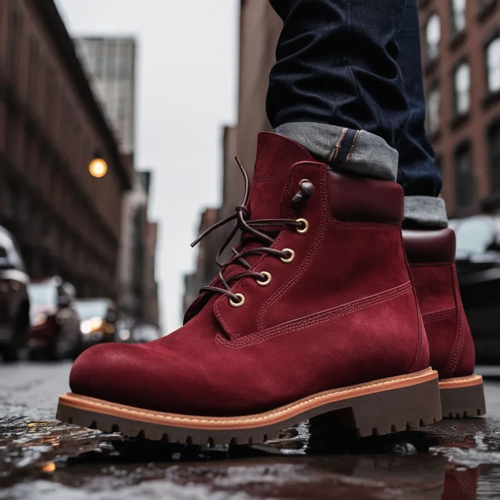 Burgundy Suede Leather Appoggio Ankle Rugged Lace Up Combat Hiking Boots with Chunky Track Sole sold by Costoso Italiano