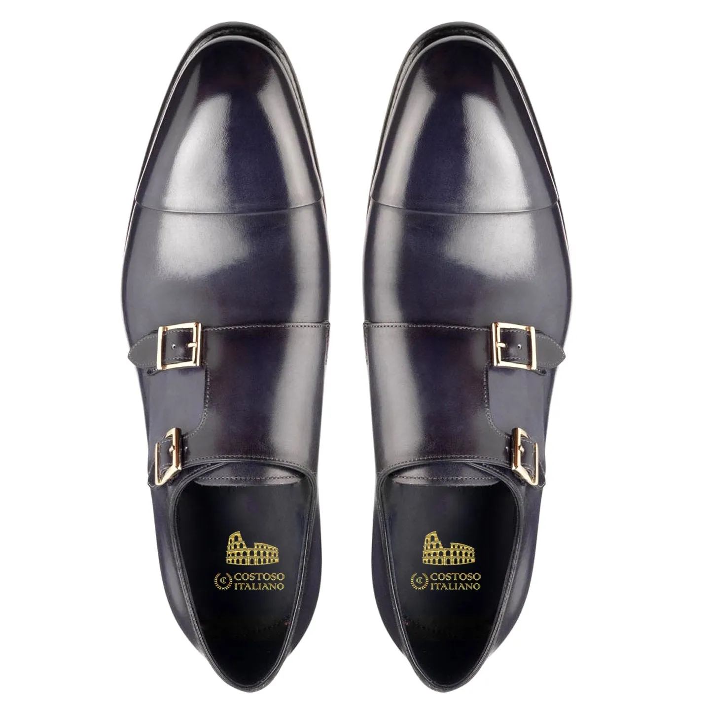 Flat Feet Shoes - Navy Blue Leather Castle Monk Straps with Arch Support sold by Costoso Italiano product image thumbnail 2