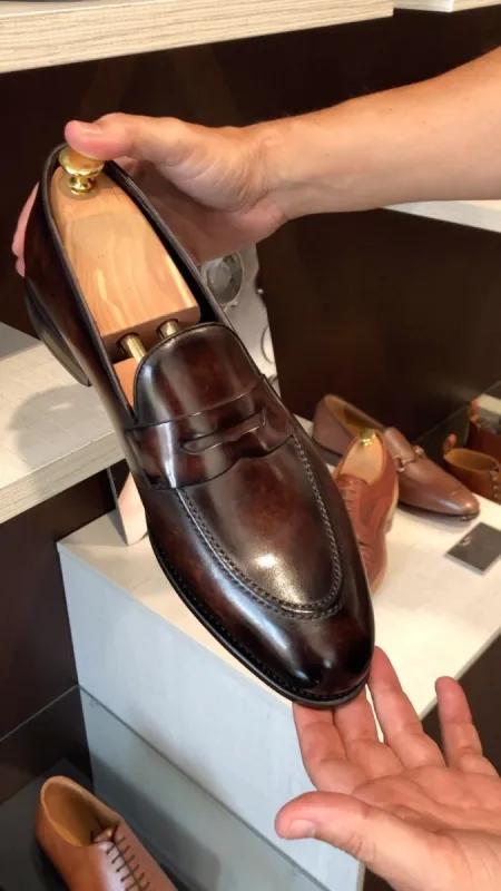 Brown Leather Altair Penny Slip On Loafers - AW24 sold by Costoso Italiano