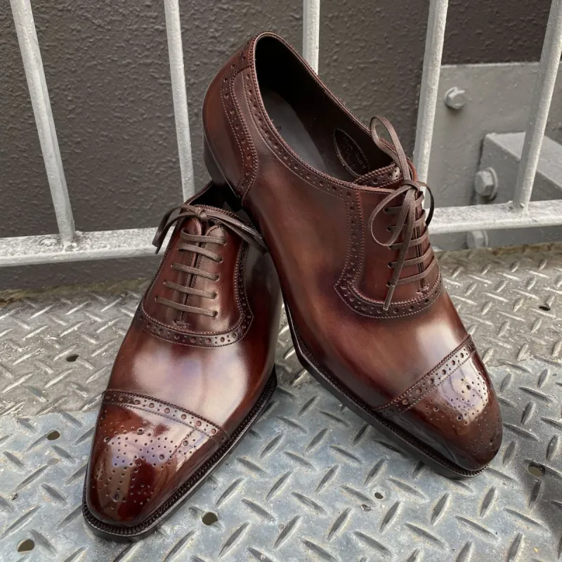Brown Leather Evora Brogue Toe Cap Oxford Shoes - AW24 sold by Costoso Italiano