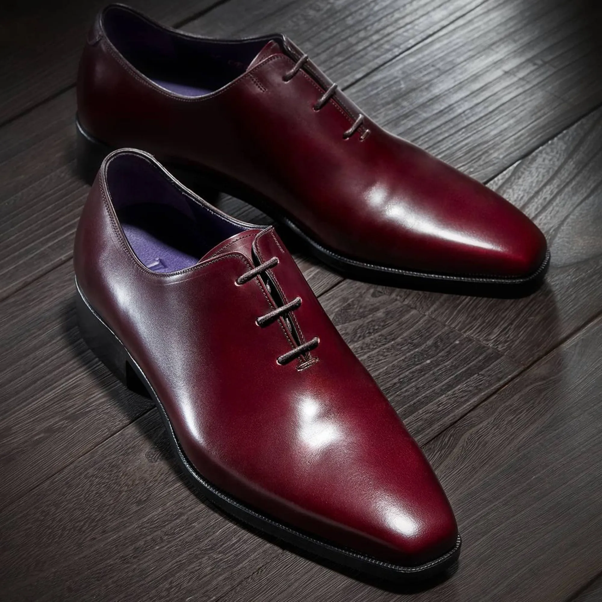 Burgundy Brown Leather Mildura Whole Cut Oxford Shoes sold by Costoso Italiano