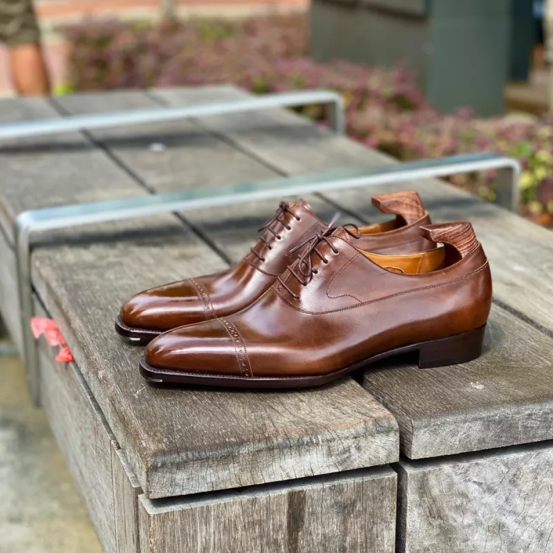 Tan Leather Isara Brogue Toe Cap Oxfords - Formal Shoes - AW24 sold by Costoso Italiano