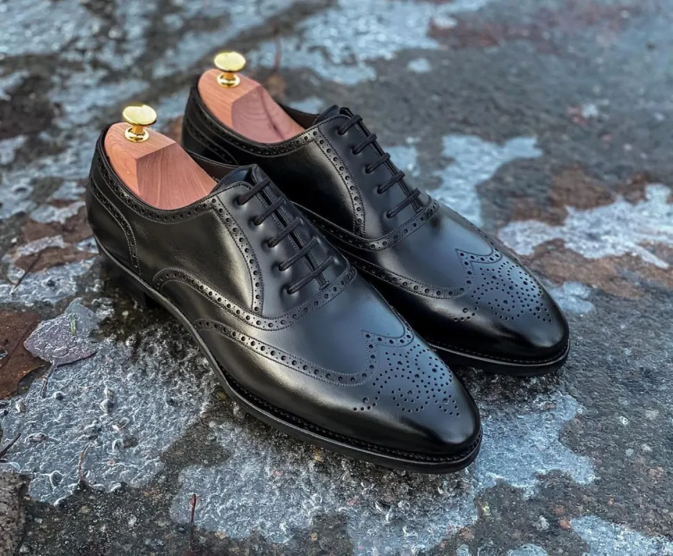 Black Leather Madeira Brogue Oxfords - Formal Shoes sold by Costoso Italiano