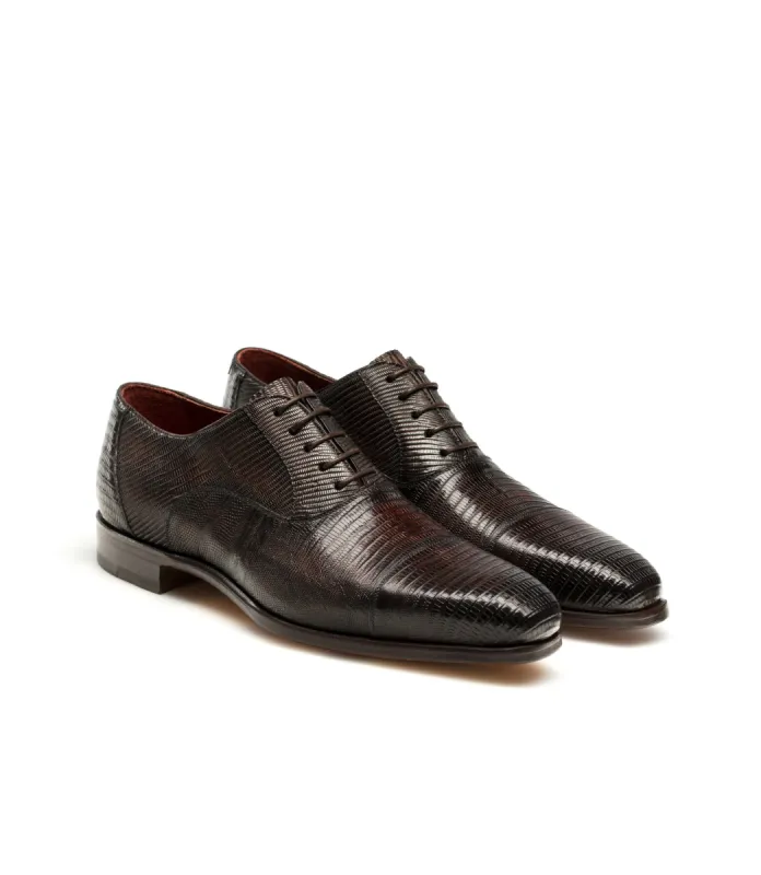 Flat Feet Shoes - Goodyear Welted Lamego Brown Leather Croc Print Oxford With Violin Leather Sole with Arch Support sold by Costoso Italiano