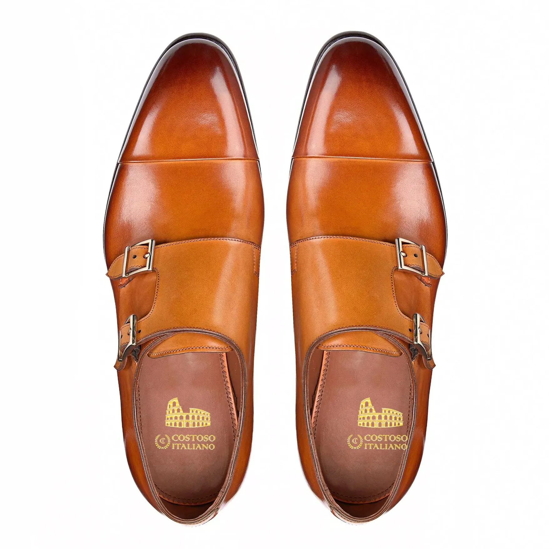 Height Increasing Tan Leather Castle Monk Straps - Formal Shoes sold by Costoso Italiano product image thumbnail 3