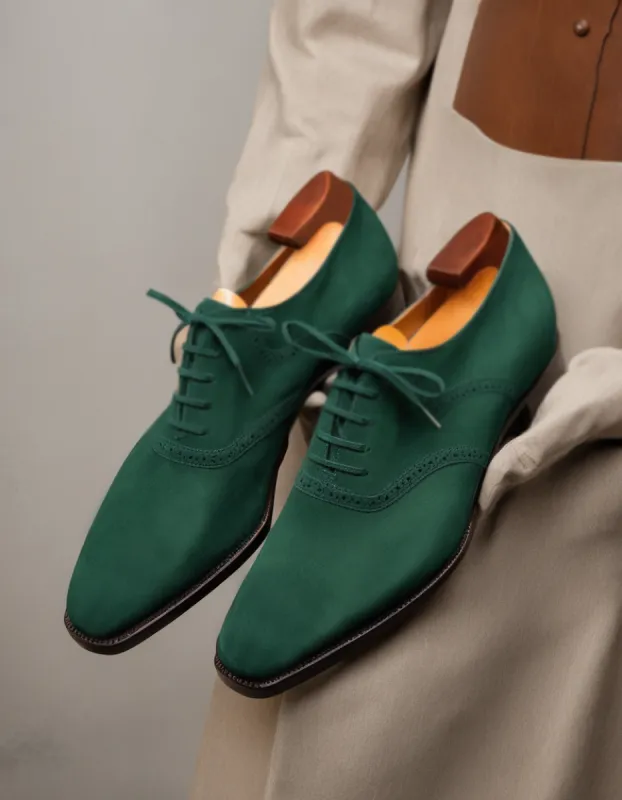 Dark Green Suede Leather Kratio Brogue Oxfords - Formal Shoes sold by Costoso Italiano