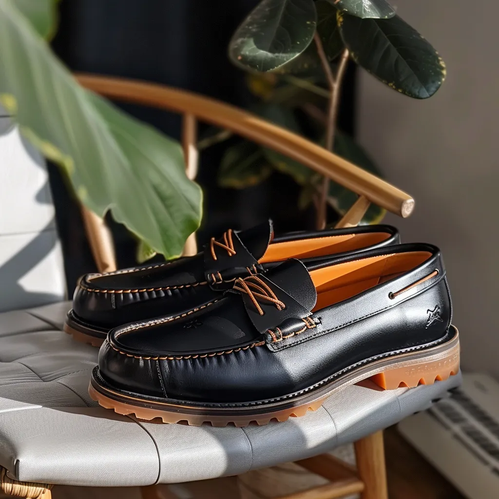Black Giuseppe Boat Shoes with Honey Soles sold by Costoso Italiano