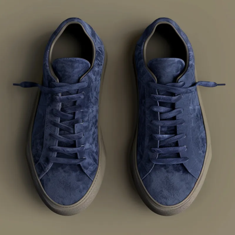 Blue Suede Leather Leisure Luxe Lace-Up Sneakers - Summer 2024 Collection sold by Costoso Italiano