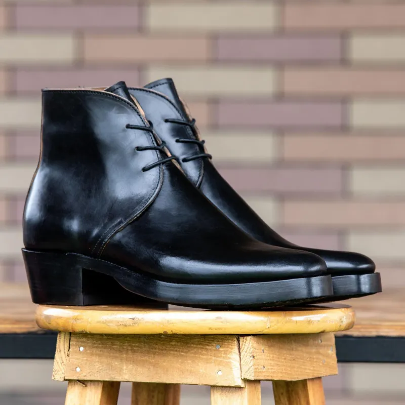 Black Leather Fylde Lace Up Chukka Boots sold by Costoso Italiano