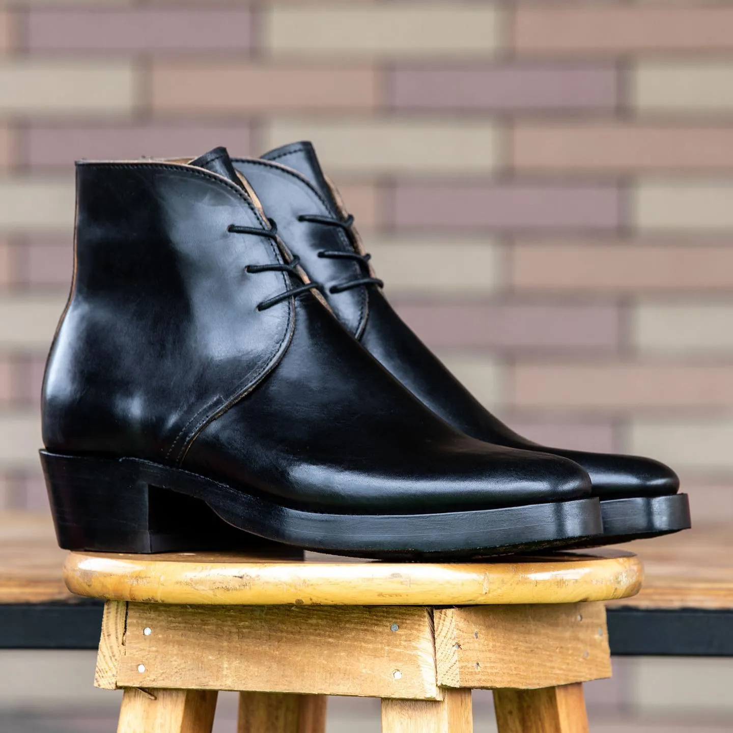 Black Leather Fylde Lace Up Chukka Boots sold by Costoso Italiano