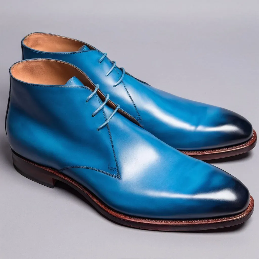 Blue Leather Gabrovo Chukka Lace Up Boots sold by Costoso Italiano