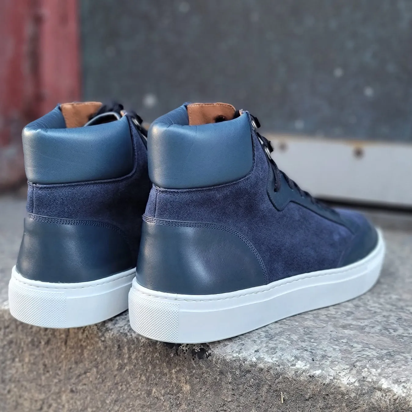 Navy Blue Suede and Leather Foxton Lace Up High Top Sneakers - Summer 2024 Collection sold by Costoso Italiano product image thumbnail 2