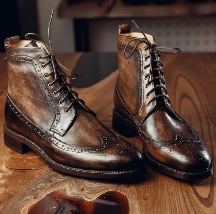 Height Increasing Tan Leather Danise Lace Up Derby Boots - AW22 sold by Costoso Italiano