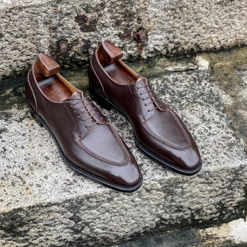Brown Milled Grain Leather Bilzen Derby Shoes - AW24 sold by Costoso Italiano
