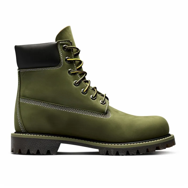 Green Leather Amore Ankle Rugged Lace Up Combat Hiking Boots with Chunky Track Sole sold by Costoso Italiano