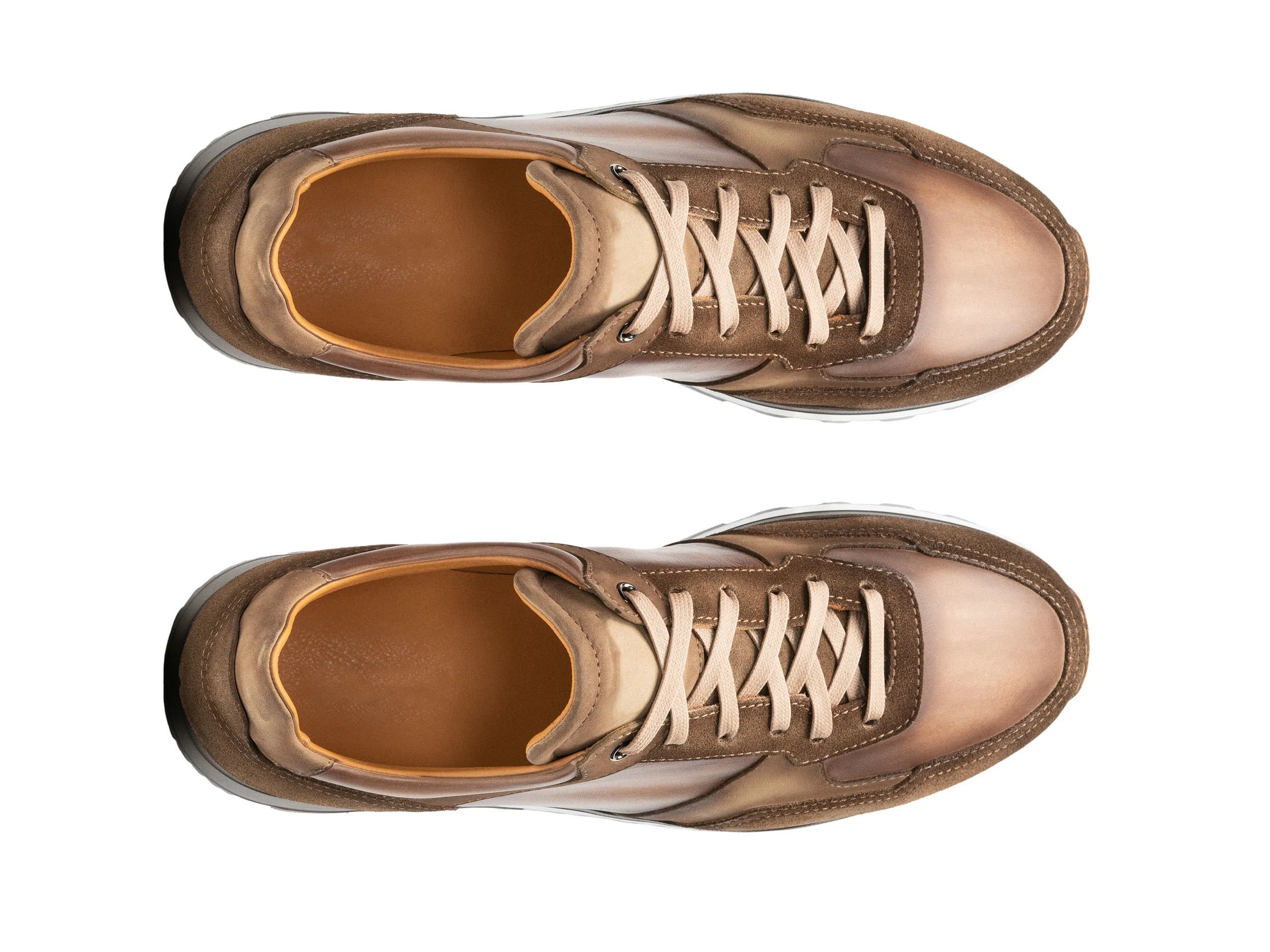 Height Increasing Tan Suede and Brown Leather Nausori Lace Up Running Sneaker Shoes sold by Costoso Italiano product image thumbnail 3