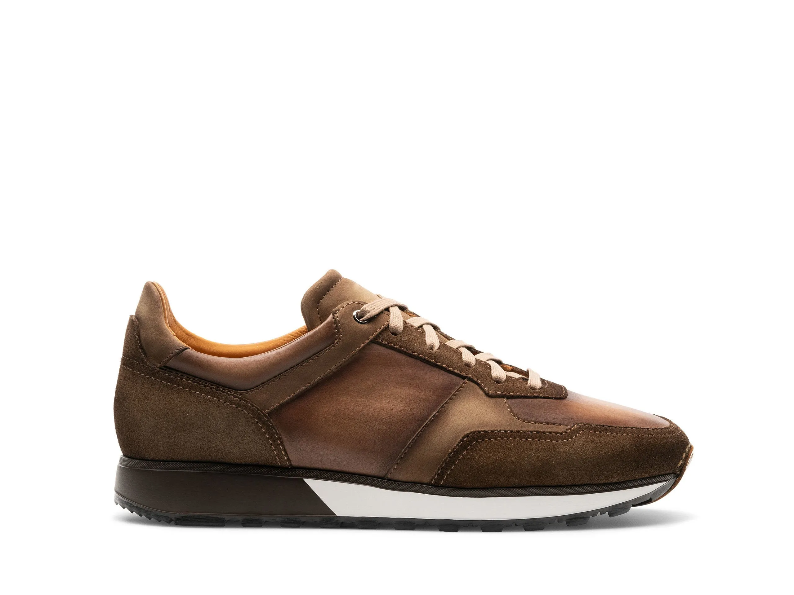 Height Increasing Tan Suede and Brown Leather Nausori Lace Up Running Sneaker Shoes sold by Costoso Italiano