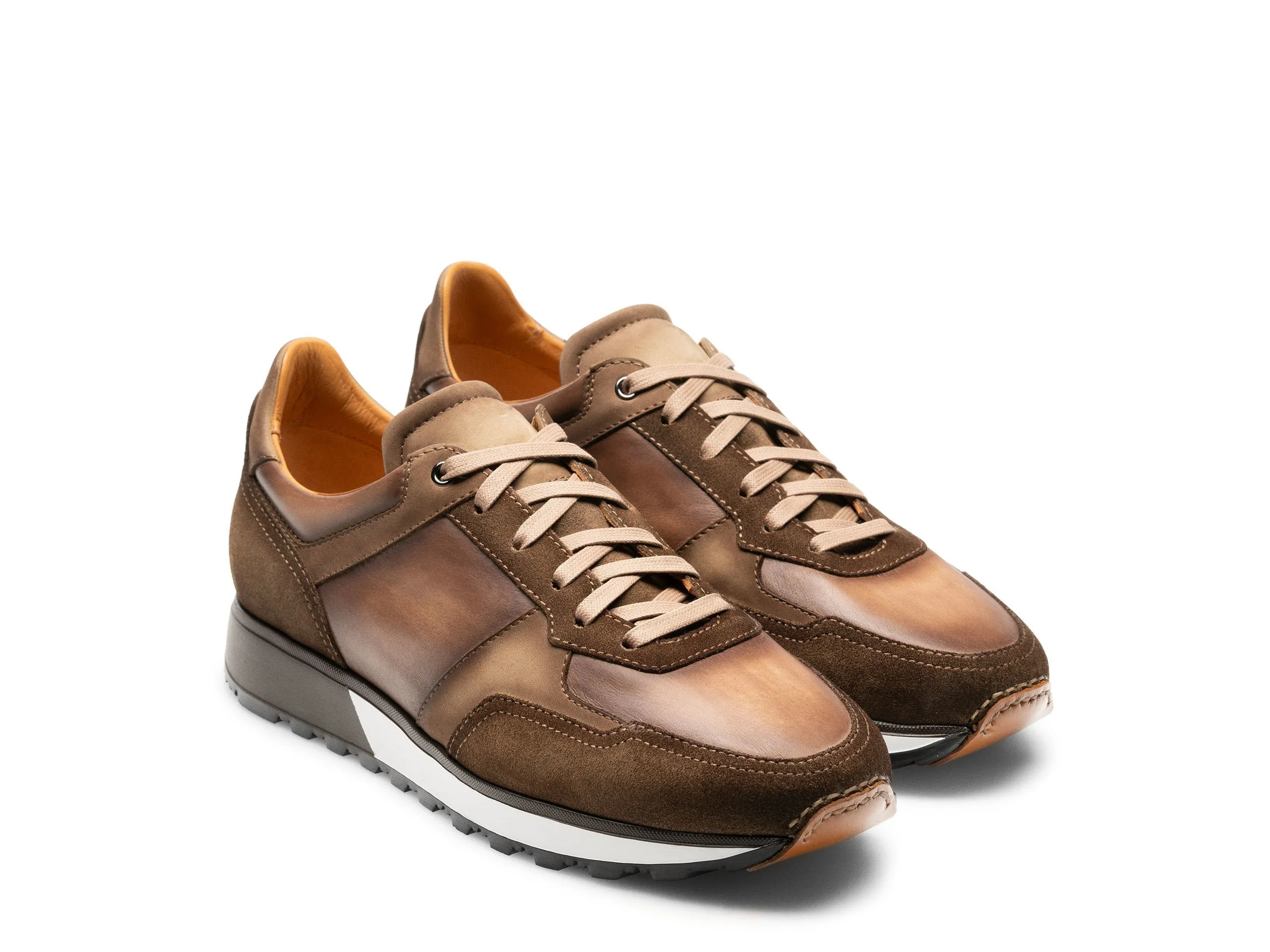 Height Increasing Tan Suede and Brown Leather Nausori Lace Up Running Sneaker Shoes sold by Costoso Italiano product image thumbnail 2