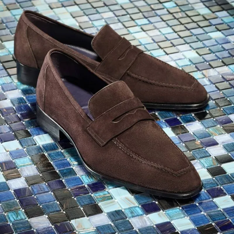 Brown Suede Gambier Slip On Penny Loafers sold by Costoso Italiano