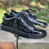 Black Croc Print Leather Natale Lace Up Sneakers sold by Costoso Italiano