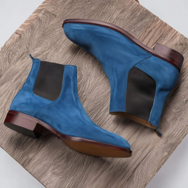 Blue Suede Leather Seville Slip On Chelsea Boots sold by Costoso Italiano