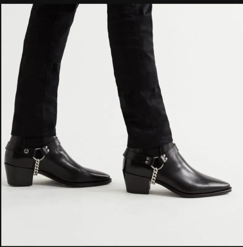 Black Leather Helios Harness Chelsea Boots with Chains - AW24 sold by Costoso Italiano