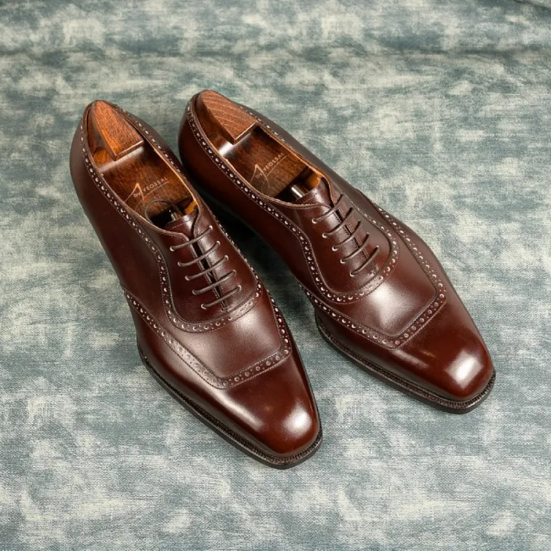 Brown Leather Zarra Brogue Wingtip Oxford Shoes - AW24 sold by Costoso Italiano