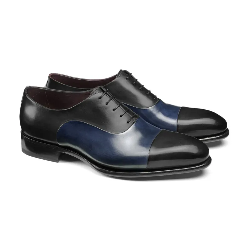 Height Increasing Black and Navy Blue Leather Woodford Balmoral Toe Cap Oxfords sold by Costoso Italiano