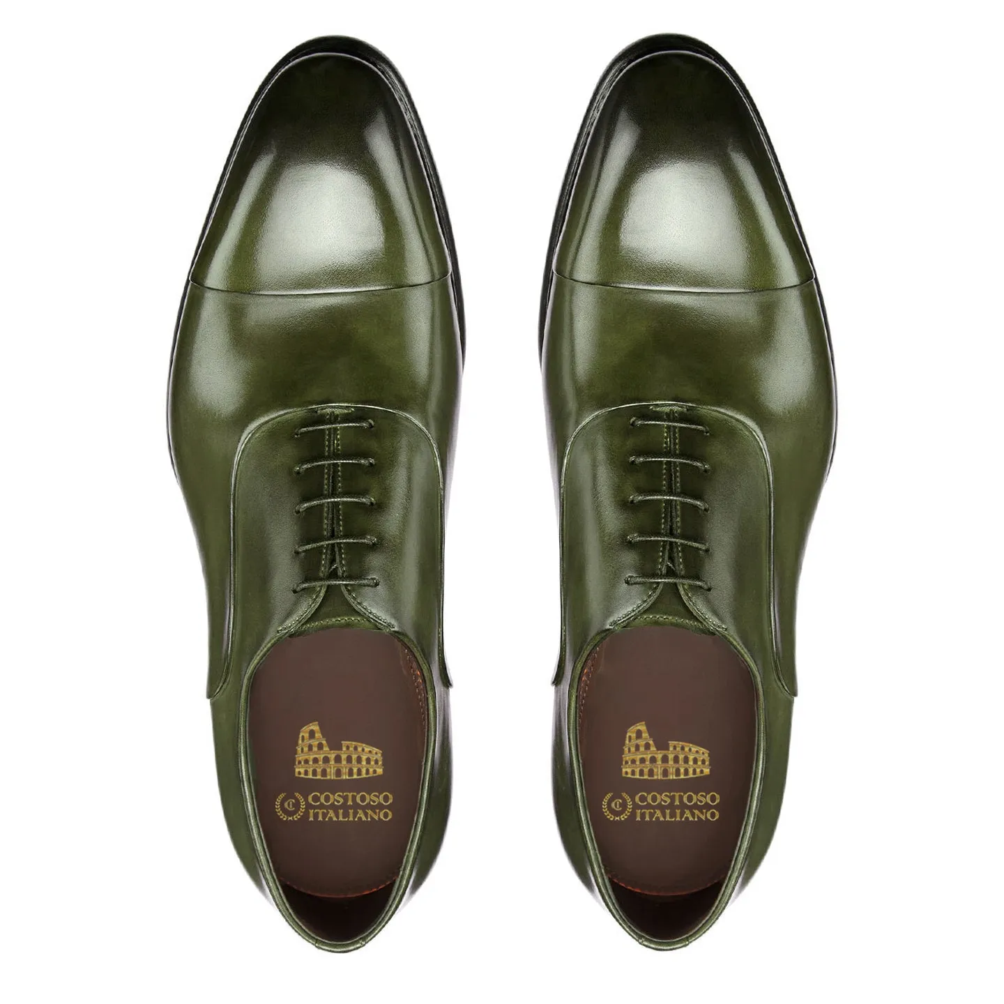 Olive Green Leather Woodford Balmoral Toe Cap Oxfords sold by Costoso Italiano product image thumbnail 3
