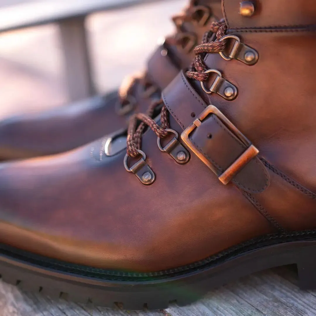Height Increasing Tan Leather Headre Chunky Combat Boots sold by Costoso Italiano product image thumbnail 2