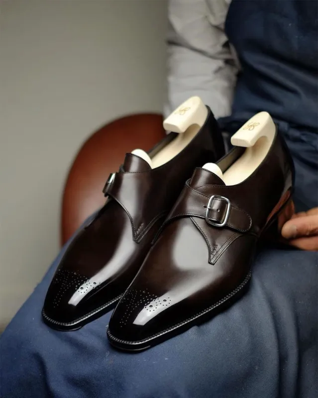 Luxury Edition - Artisian Made Height Increasing Brown Italian Leather Stellan Single Monk Straps - Formal Shoes - AW24 sold by Costoso Italiano